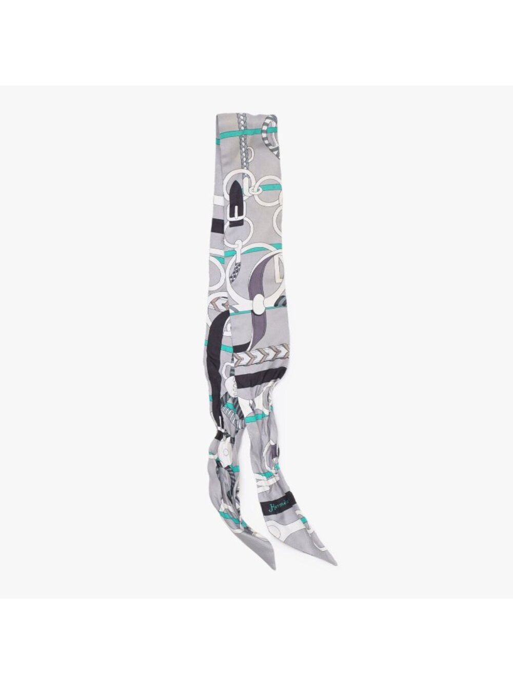 Hermes Twilly Horseback Equipment Gray Multicolor Scarf